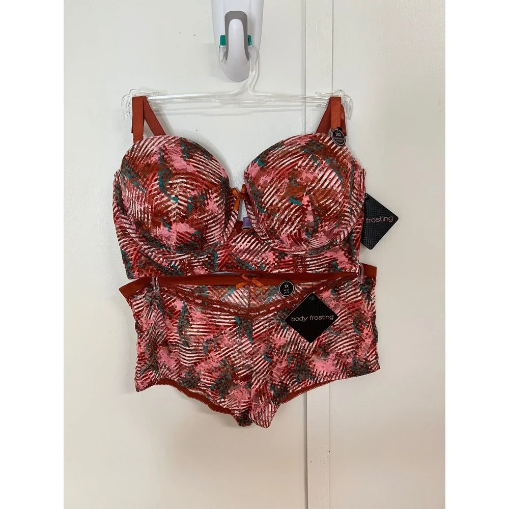 Body Frosting Gina Group Bra Set 38D 1X Rust Pink Lace Bra and Panty NWT